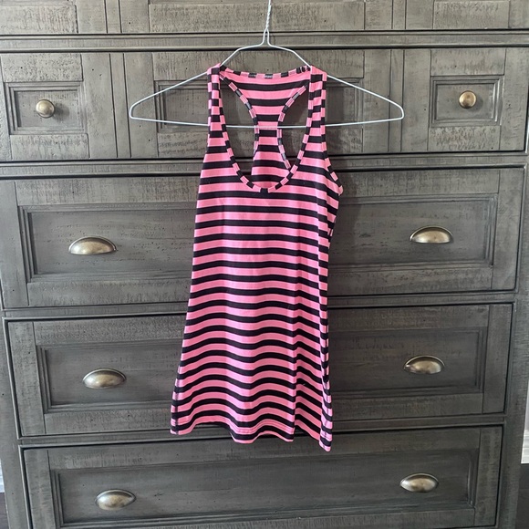 Lulu lemon racer back hip length tank top - pink with black stripes - Picture 2 of 6